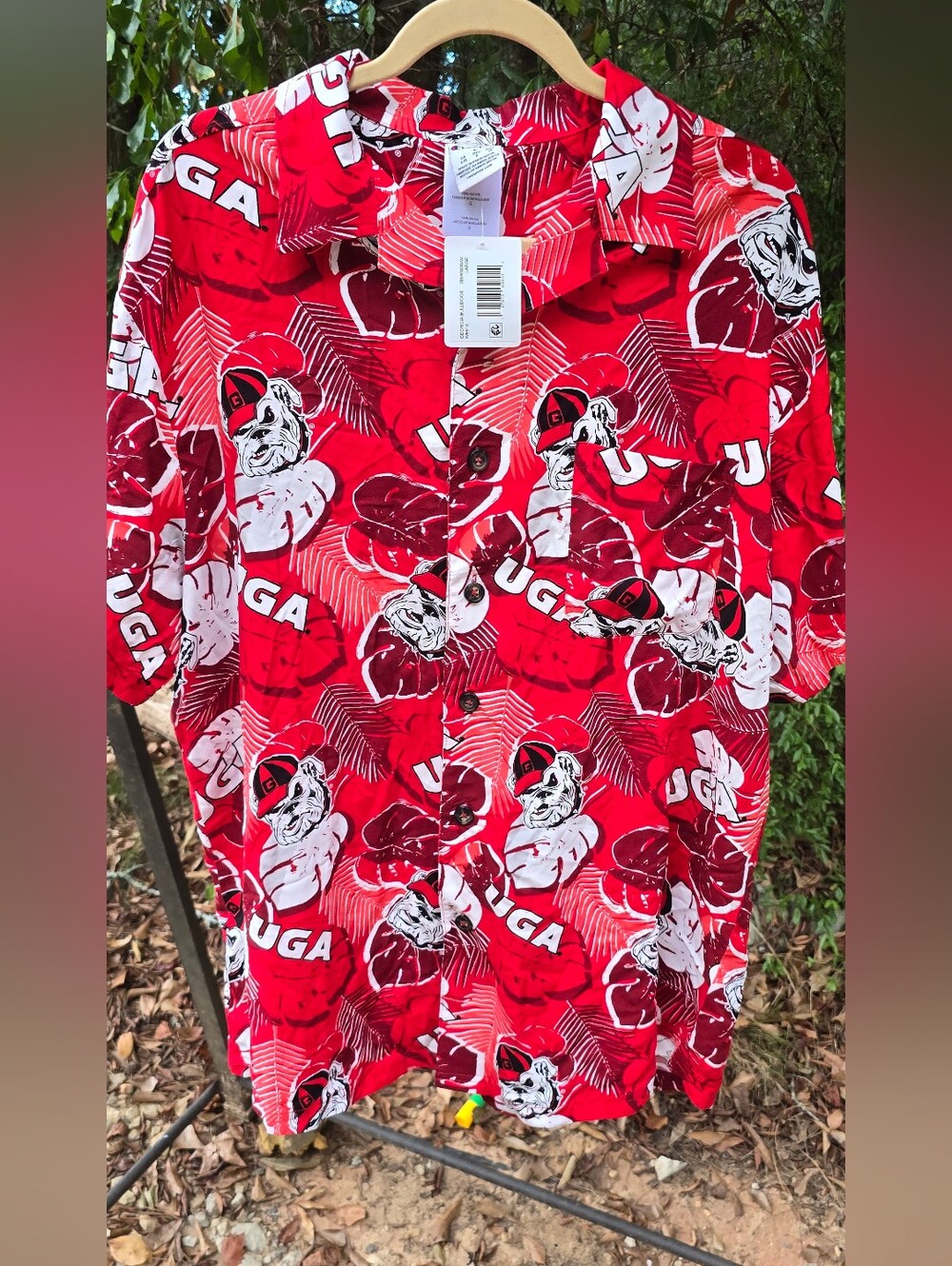 Mens Champion UGA Georgia Bulldogs Red Team Print Button-Up Shirt Hawaiian Sz L